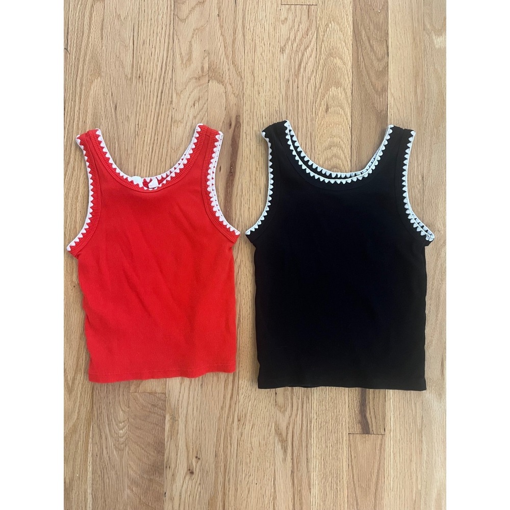 Gap Kids Girls‎ Ribbed Tank Top Set Red Black Scallop Trim Size Large 10-11